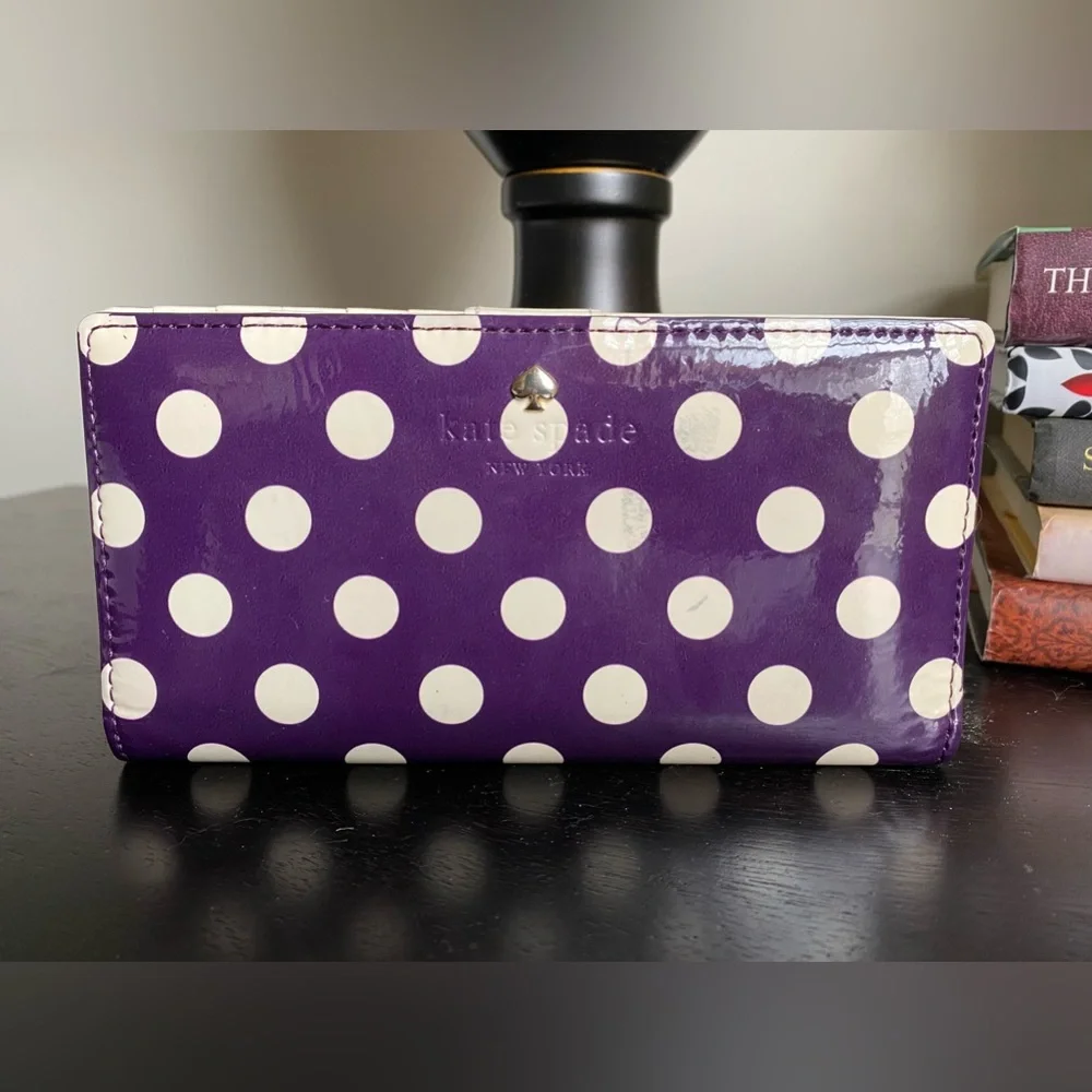 Kate ♠️ Spade ♠️ NY Staci Purple Polka Dot Slim Bifold Wallet